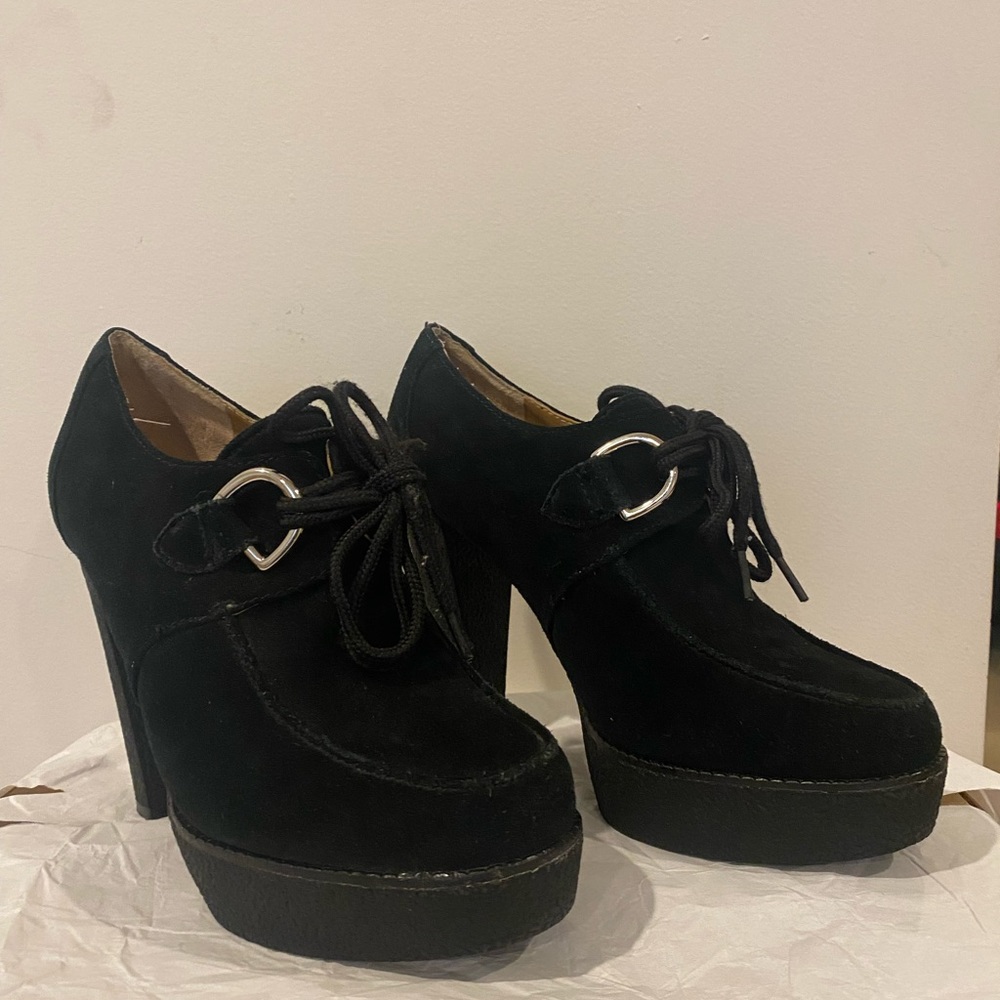 KORS Black Suede Platform Lace Up Booties Size 8